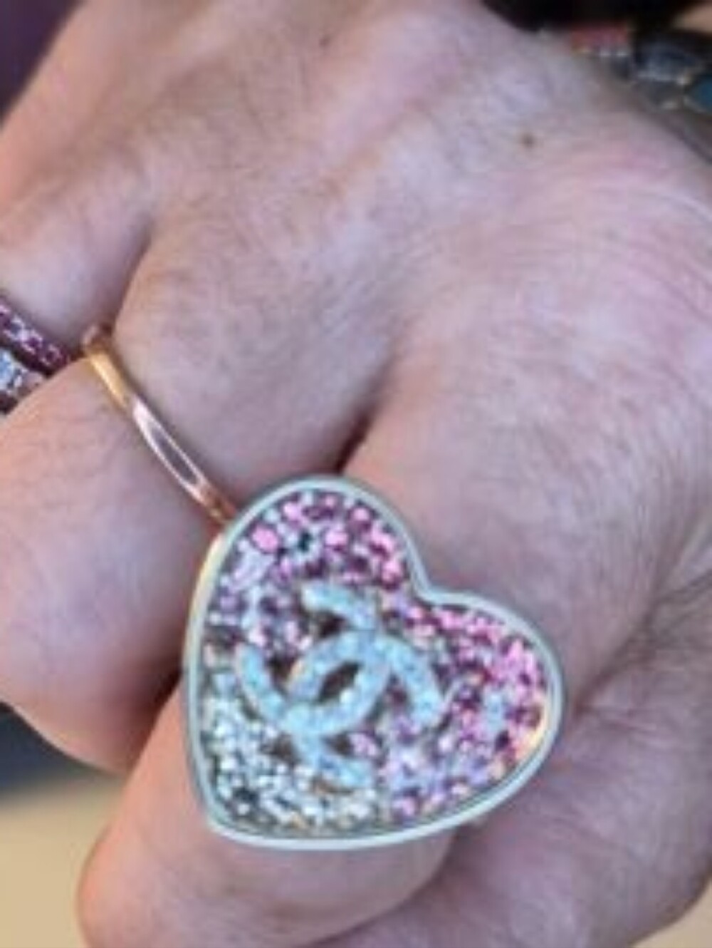 π*CCrryyssttaaL Pave PINK Gradient Crystalz HEART Gold Ringππ - Picture 4 of 9